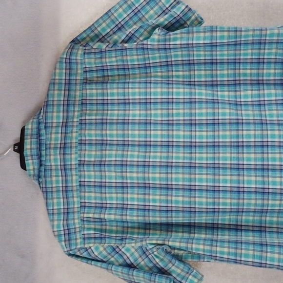 Chaps Men's Blue Green Plaid Custom Fit Short Sleeve Button Up Shirt Size L/G. - Picture 4 of 9